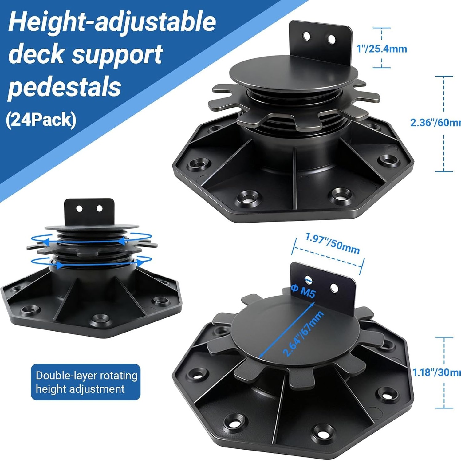 Adjustable Deck Pedestals 24 Pack (30-60mm): image 2